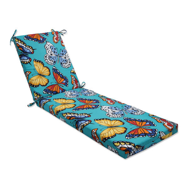 Butterfly Garden Turquoise 23-Inch Chaise Lounge Cushion, image 1