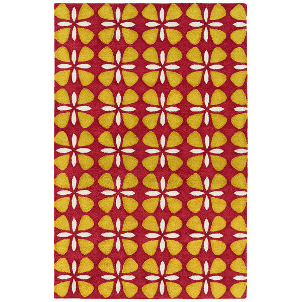 Peranakan Tile Red and Yellow 5 Ft. x 8 Ft. Indoor/Outdoor Rug, image 1