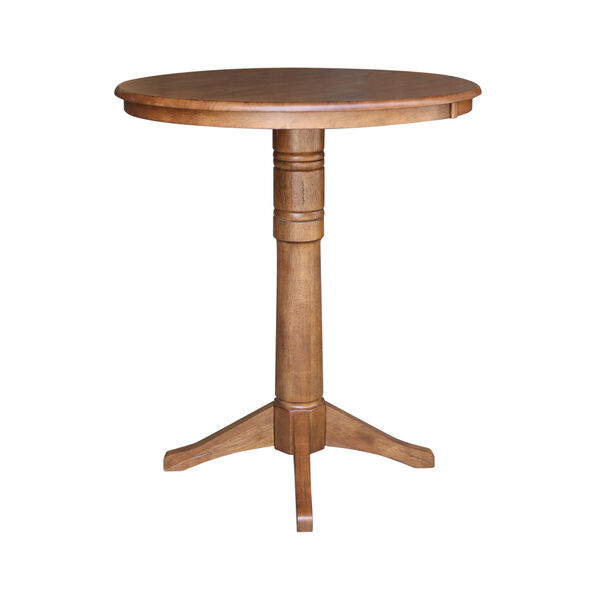 Distressed Oak 36-Inch Round Top Bar Height Pedestal Table, image 3