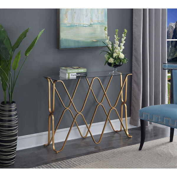 Neptune Gold Console Table with Clear Glass, image 3
