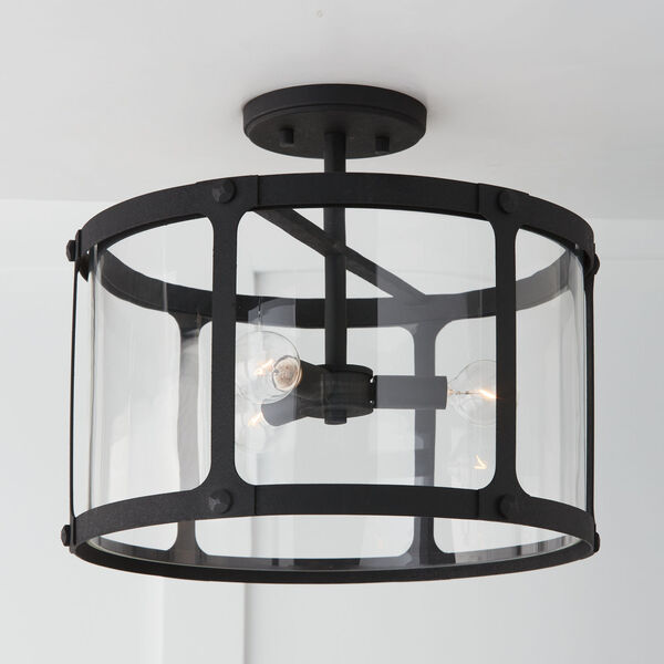 Brennen Black Iron Three-Light Semi-Flush or Pendant with Clear Glass, image 4