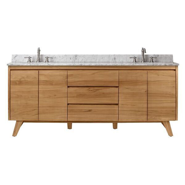 Coventry 73 inch Vanity in Natural Teak with Carrara White Top, image 1