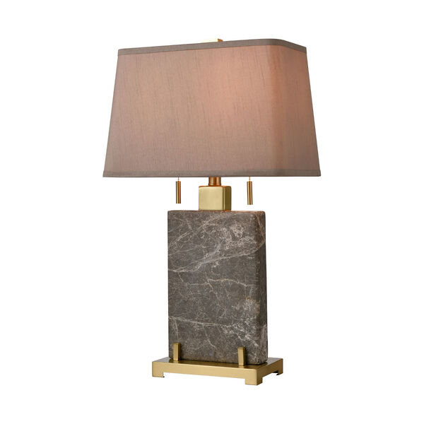 Windsor Gray marble and Honey Brass Two-Light Table Lamp, image 1