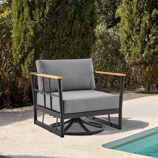 Shari Black Outdoor Swivel Chair, image 2