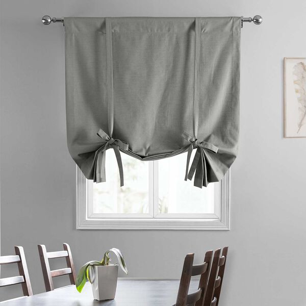 Dark Grey Dune Textured Solid Cotton Tie-Up Window Shade Single Panel, image 2