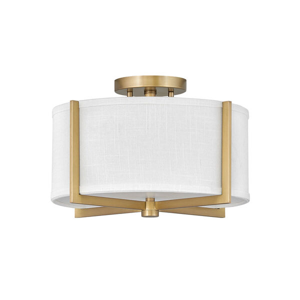 Axis Heritage Brass Two-Light LED Semi-Flush Mount with Off White Linen Shade, image 4