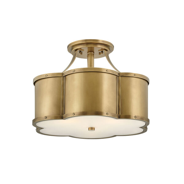 Chance Heritage Brass Three-Light Foyer Semi-Flush Mount With Etched Lens Glass, image 2