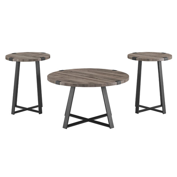 Slate Grey and Black Metal Wrap Coffee Table and Side Table Set, 3-Piece, image 2