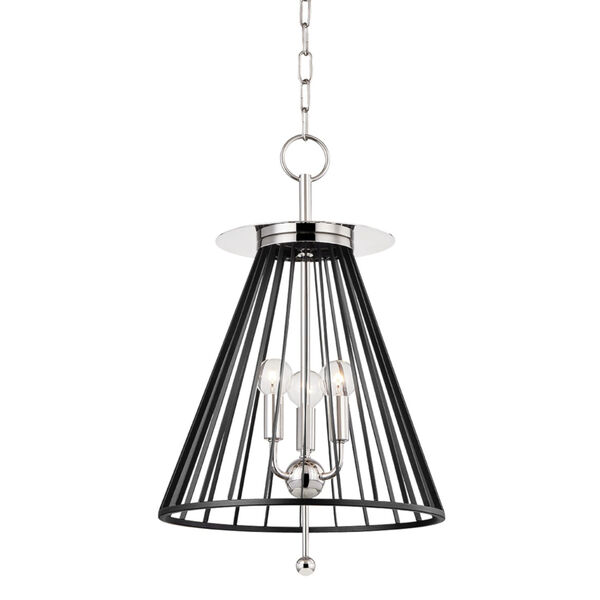 Cagney Polished Nickel Three-Light Pendant with Black Steel Shade, image 1