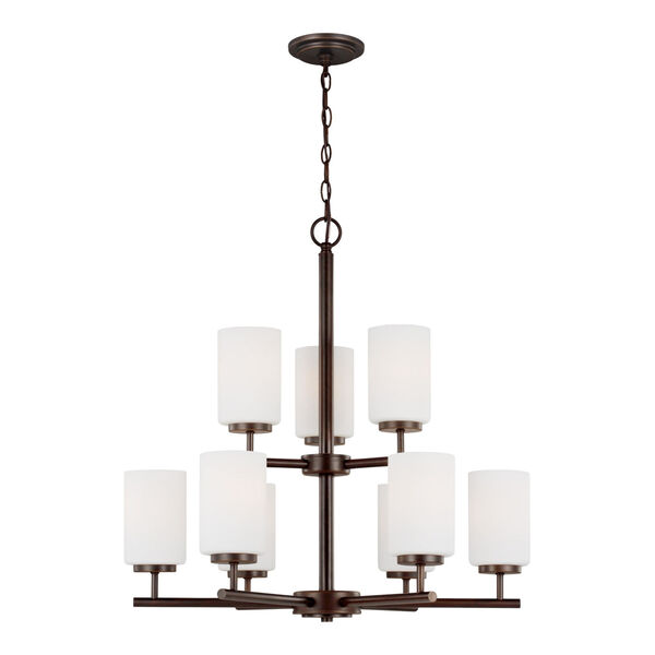 Oslo Bronze Nine-Light Chandelier with Cased Opal Etched Shade, image 1