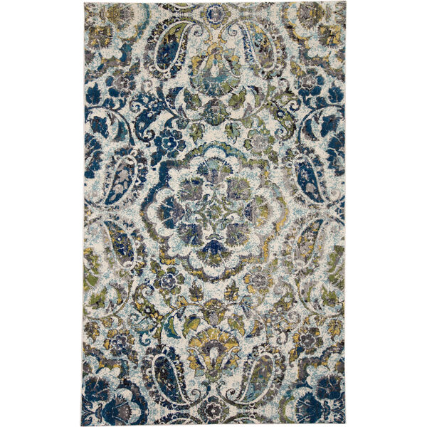 Brixton Ombre Medallion Ivory Teal Area Rug, image 1