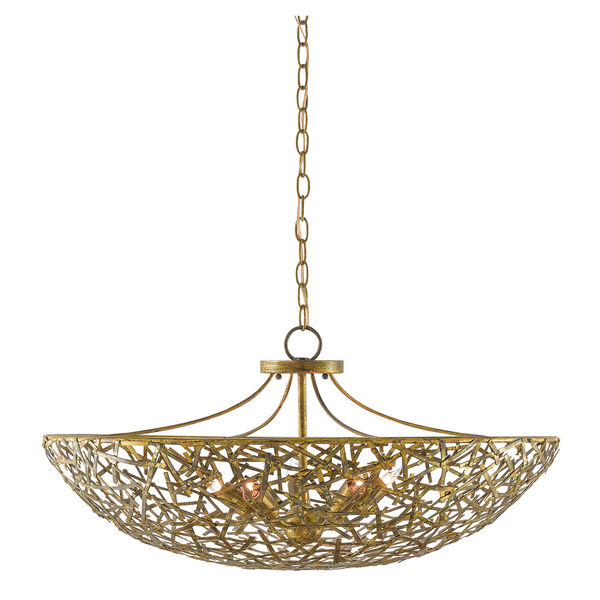 Confetti Hand Rubbed Gold Leaf Five-light Chandelier, image 1