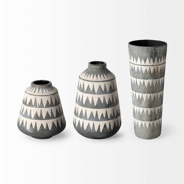 Delaney Gray and White Patterned Ceramic Vase, image 3
