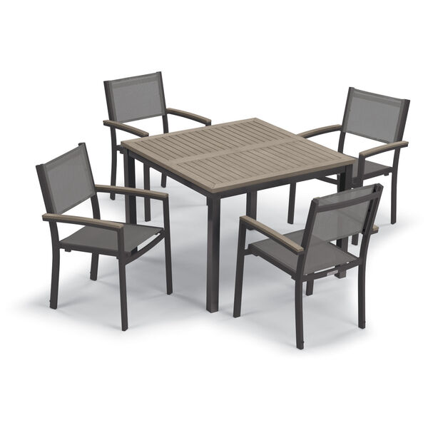 Travira Carbon Titanium Sling and Vintage Tekwood Armcaps 39-Inch Square Dining Table with Four Armchairs, image 1