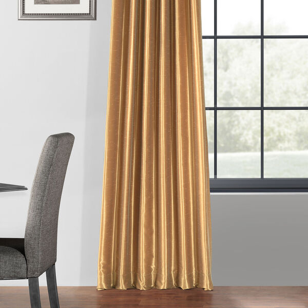Flax Gold Blackout Vintage Textured Faux Dupioni Silk Single Curtain Panel 50 x 84, image 5