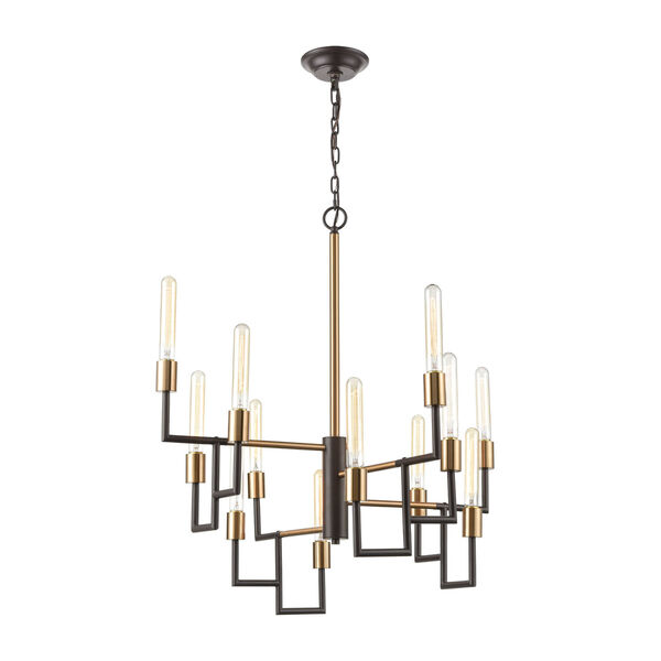 Congruency Oil Rubbed Bronze and Satin Brass 12-Light Chandelier, image 2
