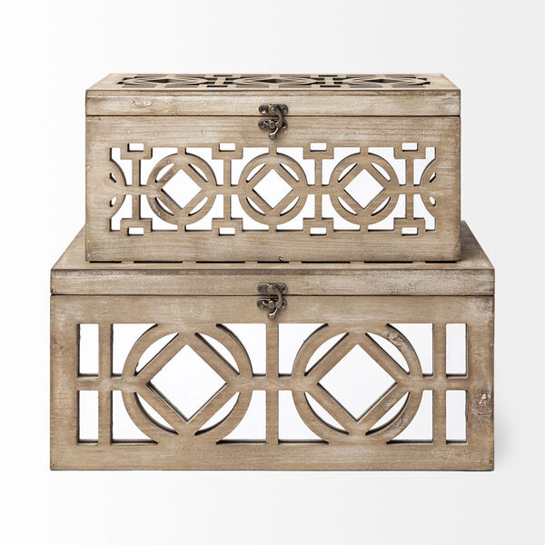 Estooki Whitewash Wood Mirrored Decorative Box, Set of Two, image 2