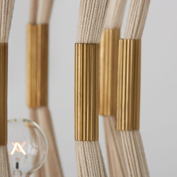 Bianca Bleached Natural Rope and Patinaed Brass Four-Light Pinch Pleat Gathered Tapered String Foyer, image 4
