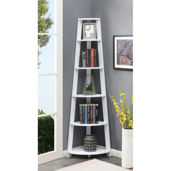 Newport White Five-Tier Corner Bookcase, image 2
