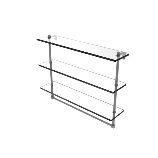 Prestige Regal Matte Gray 22-Inch Triple Tiered Glass Shelf with Integrated Towel Bar, image 1