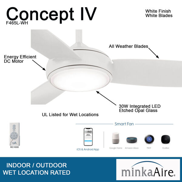 Concept IV White 54-Inch LED Smart Ceiling Fan, image 3