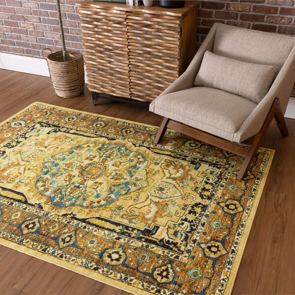 Sophea Yellow and Beige Ornamental Area Rug, image 4