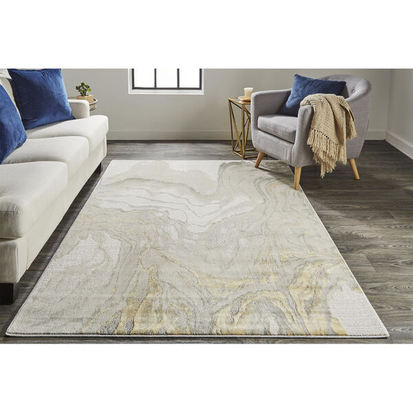 Waldor Absrtract Marble Print Gold Ivory Area Rug, image 2