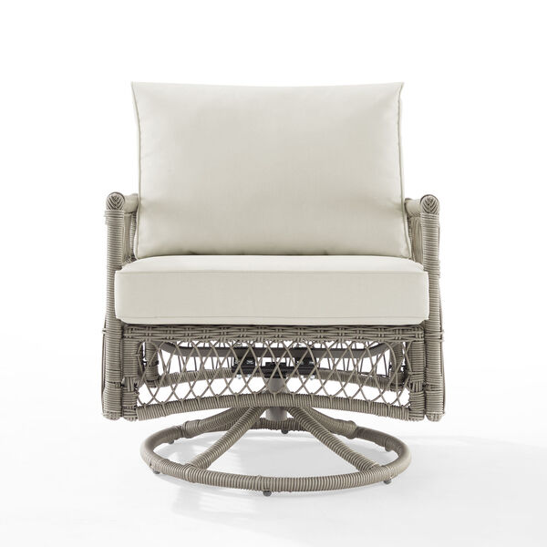 Thatcher Creme and Driftwood Outdoor Wicker Swivel Rocker Chair, image 1