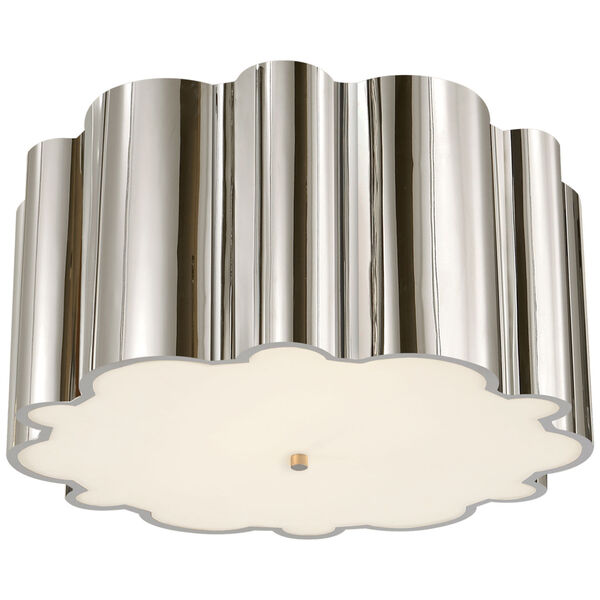Markos Grande Flush Mount in Polished Nickel with Frosted Acrylic by Alexa Hampton, image 1