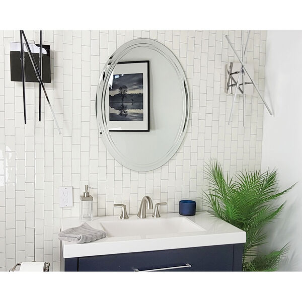 Tri Bev Silver 24 x 32-Inch Oval Frameless Bathroom Mirror, image 1