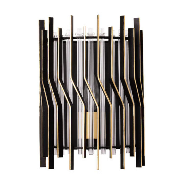 Park Row Matte Black French Gold One-Light Wall Sconce, image 5