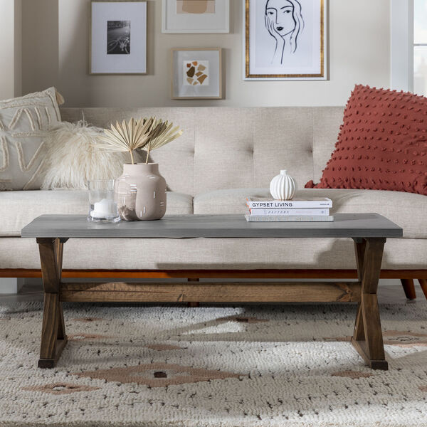 Robin Grey and Brown X Leg Solid Wood Coffee Table, image 4