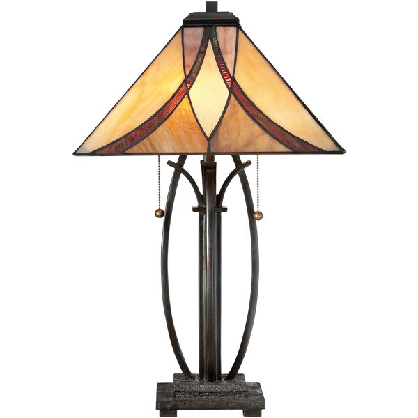 Wellington Bronze Two-Light Table Lamp with Tiffany Glass, image 3