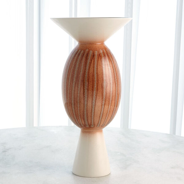 White and Brown Sunset Stripes Wide Orb Vase, image 2