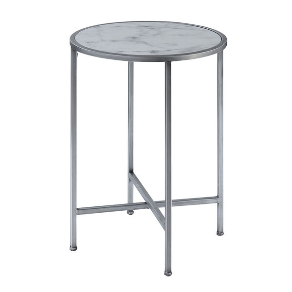 Whittier Faux Marble and Silver Round End Table, image 3
