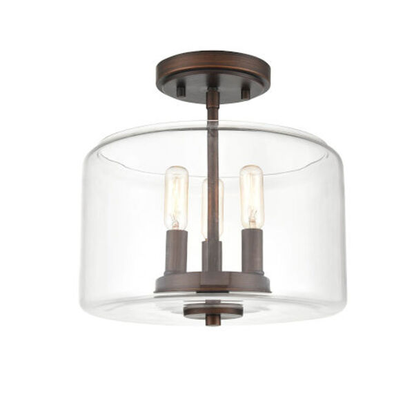 Nicollet Rubbed Bronze Three-Light Semi-Flush Mount with Transparent Glass, image 1
