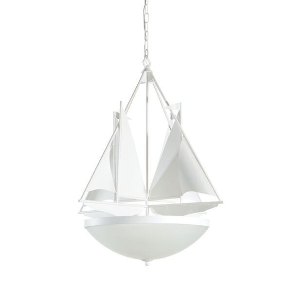 Regatta Matte White Three-Light Chandelier with Frosted Glass, image 2