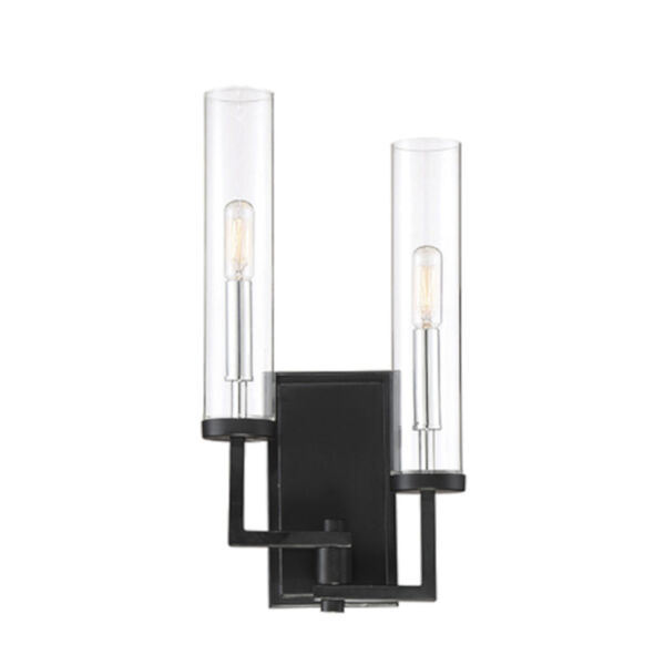 Fredrick Matte Black with Polished Chrome Accents Two-Light Wall Sconce, image 1