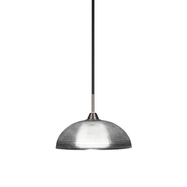 Paramount Matte Black and Brushed Nickel One-Light Pendant with Clear Ribbed Glass Shade, image 1