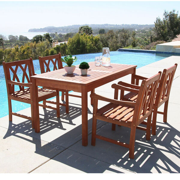 Malibu Outdoor 5-piece Wood Patio Dining Set, image 2