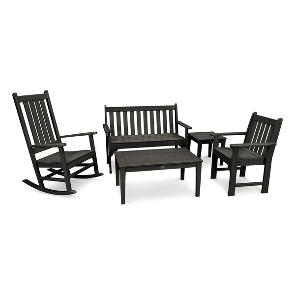 Vineyard Black Bench and Rocking Chair Set, 5-Piece, image 1