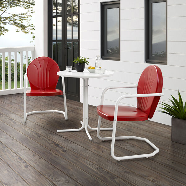 Griffith Bright Red Gloss and White Satin Outdoor Bistro Set, Three-Piece, image 1