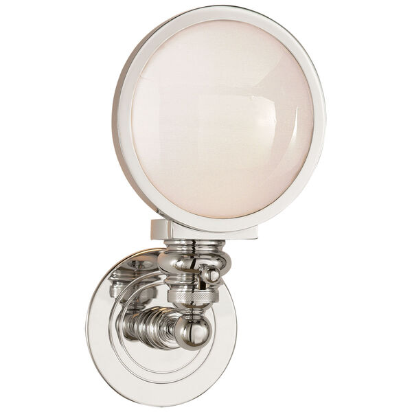 Boston Head Light Sconce in Polished Nickel with White Glass by Chapman and Myers, image 1