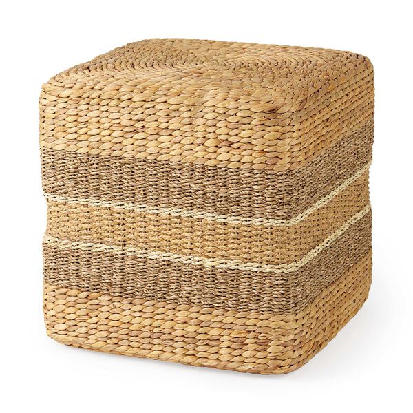 Maya Light Brown with Stripes Seagrass Square Pouf, image 1
