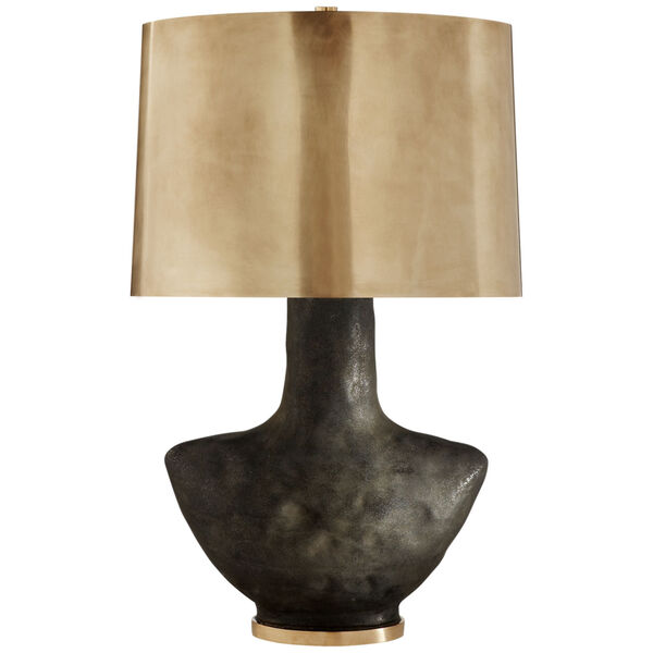 Armato Small Table Lamp in Stained Black Metallic Ceramic with Oval Antique-Burnished Brass Shade by Kelly Wearstler, image 1
