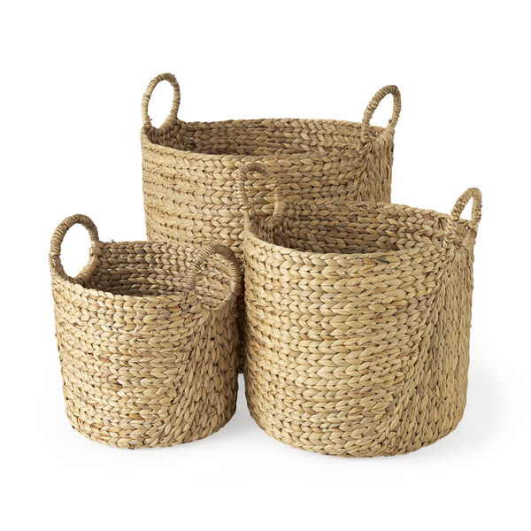Sivan Light Brown Round Basket with Handle, Set of 3, image 1
