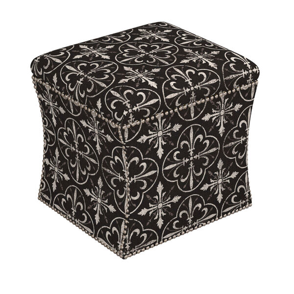 Paris Tile Black 19-Inch Button Storage Ottoman, image 1