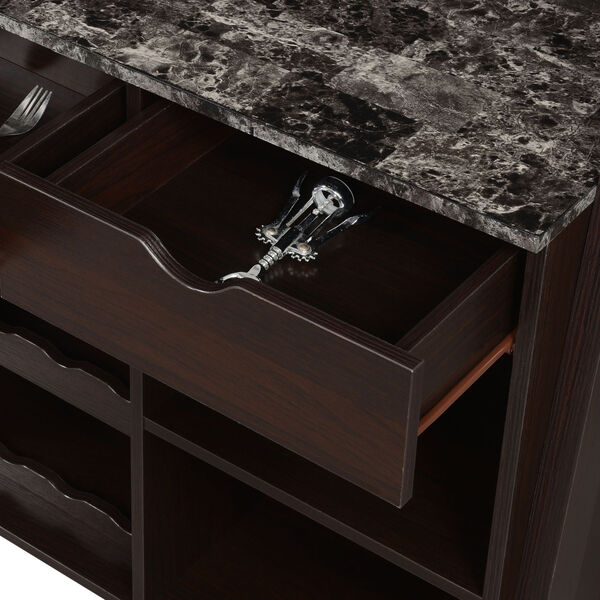 Uptown Faux Black Marble and Espresso Wine Bar with Cabinet, image 6