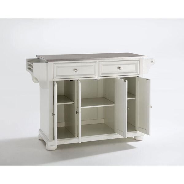 Alexandria Stainless Steel Top Kitchen Island in White Finish, image 2