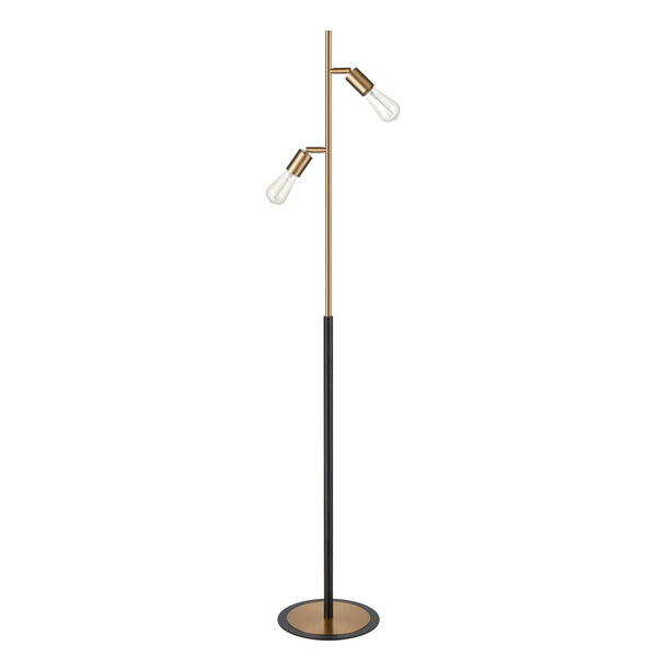 Kelston Matte Black and Aged Brass Two-Light Floor Lamp, image 2
